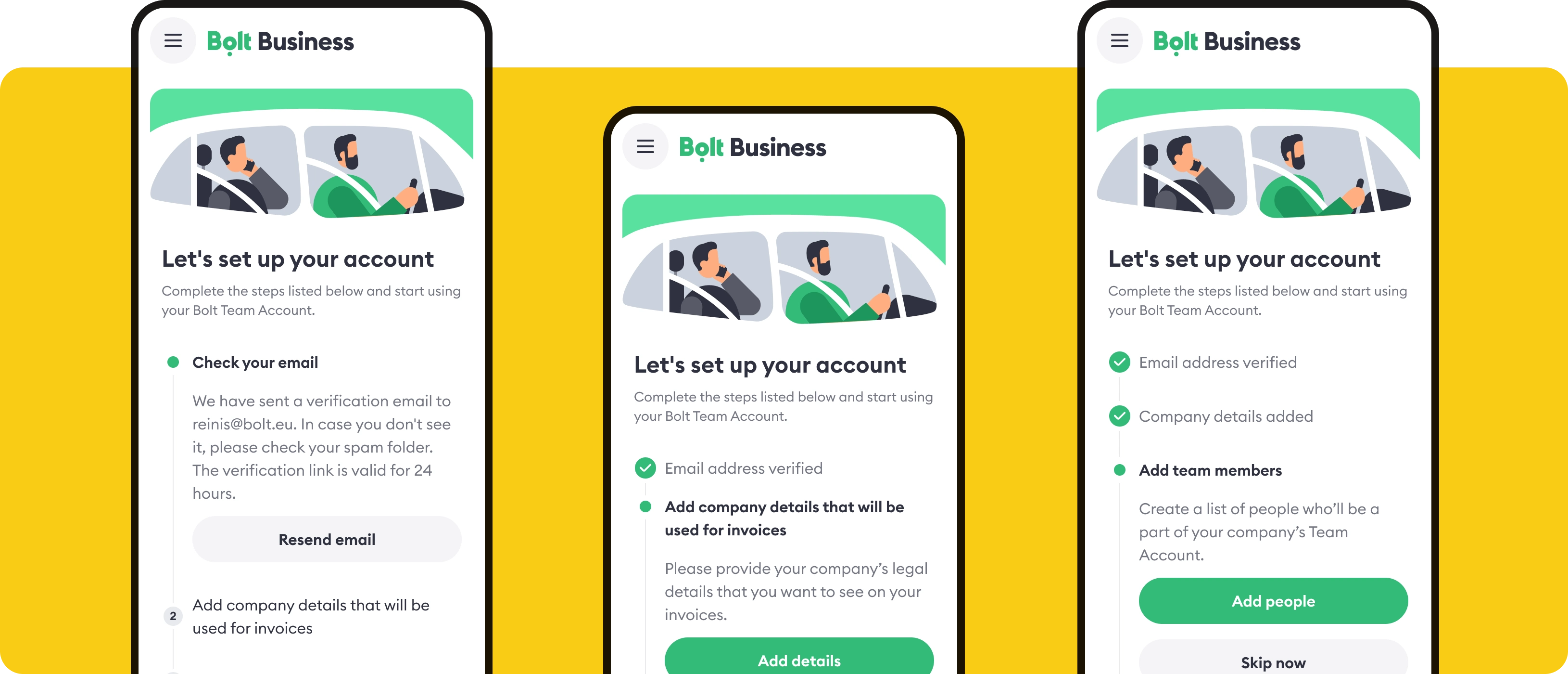 Mobile layout of Bolt Business setup guide